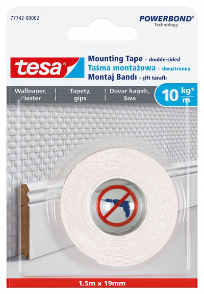 Ruban adhésif double face Tesa powerbond pour stuc de papier peint - 1,5 m