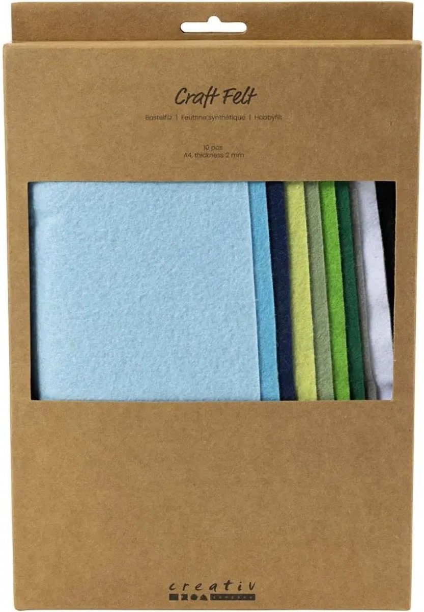 Creativ company hobby feutre, a4, feuille 210x297 mm, épaisseur 2 mm, harmonie bleu vert, 10 pièces 1 boîte