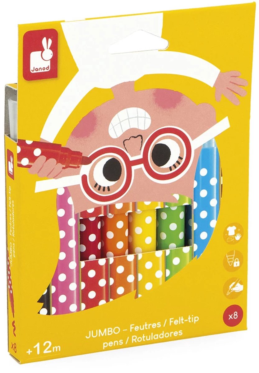 Janod - colo - feutres jumbo - set de 8 couleurs différentes