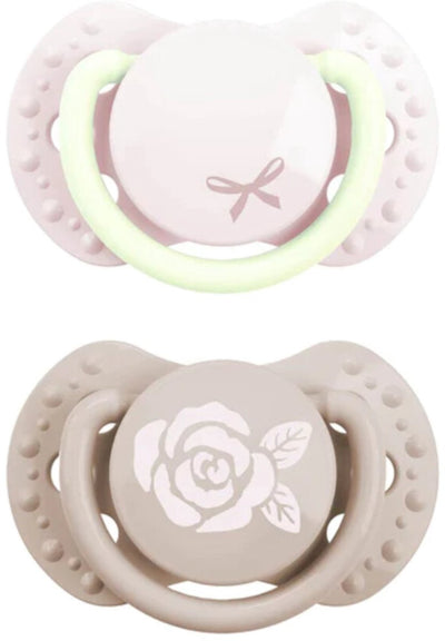 Difrax lovi sucette dynamique - chic - nouveau-né - rose clair qui brille dans le noir - 2 pièces