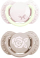 Difrax lovi sucette dynamique - chic - nouveau-né - rose clair qui brille dans le noir - 2 pièces