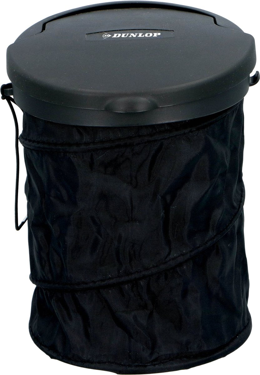 Poubelle de voiture Dunlop - pliable - ø 16 cm - avec couvercle - pour le tableau de bord ou au sol