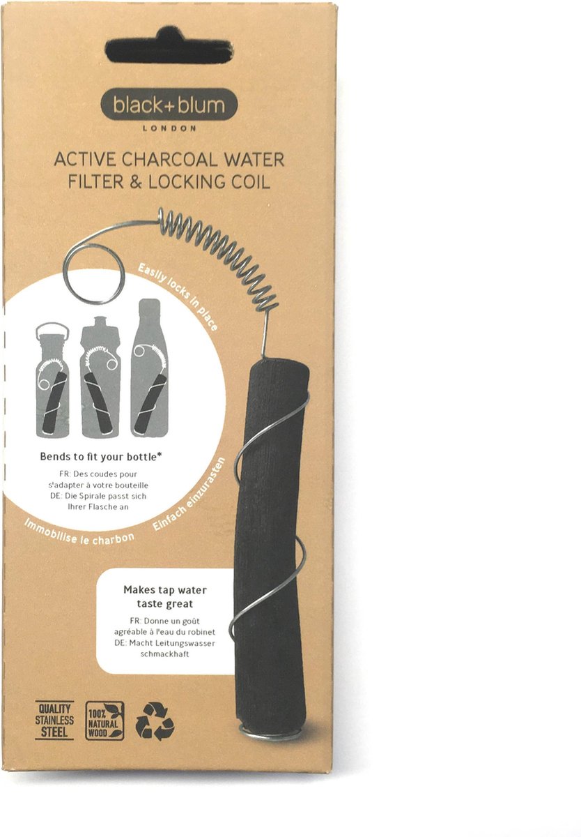 Black blum black+blum eau good filtre à eau avec coffret cadeau à ressorts hélicoïdaux en acier inoxydable - charbon de bois - 60 grammes - noir
