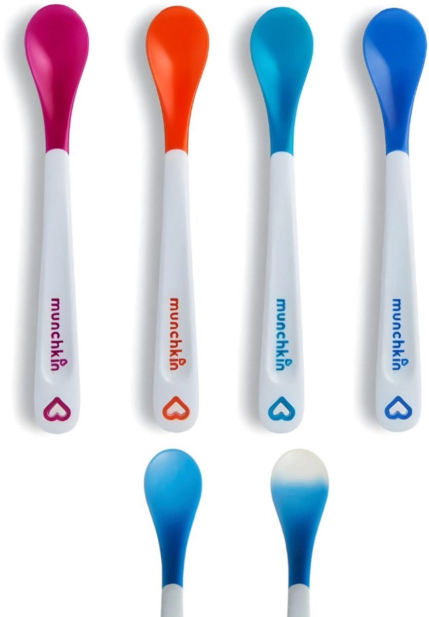Couverts enfant Munchkin composé de 4 cuillères - cuillères thermosensibles - couleur changée - technologie à chaud blanc