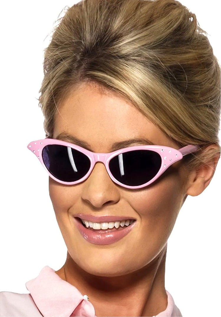 Lunettes de soleil Smiffys rock and roll roses pour dames - lunettes pour dames à graisse rose avec strass