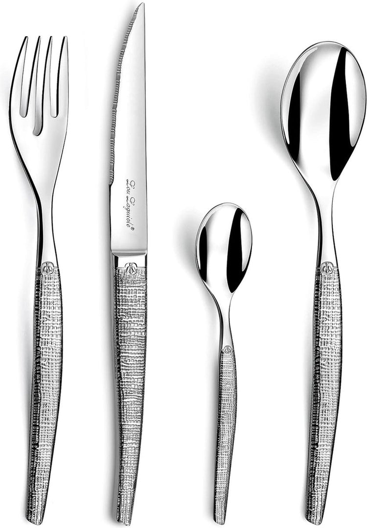 Lou laguiole - jais textile - set de couverts - 24 pièces - 6 personnes - couleur argent