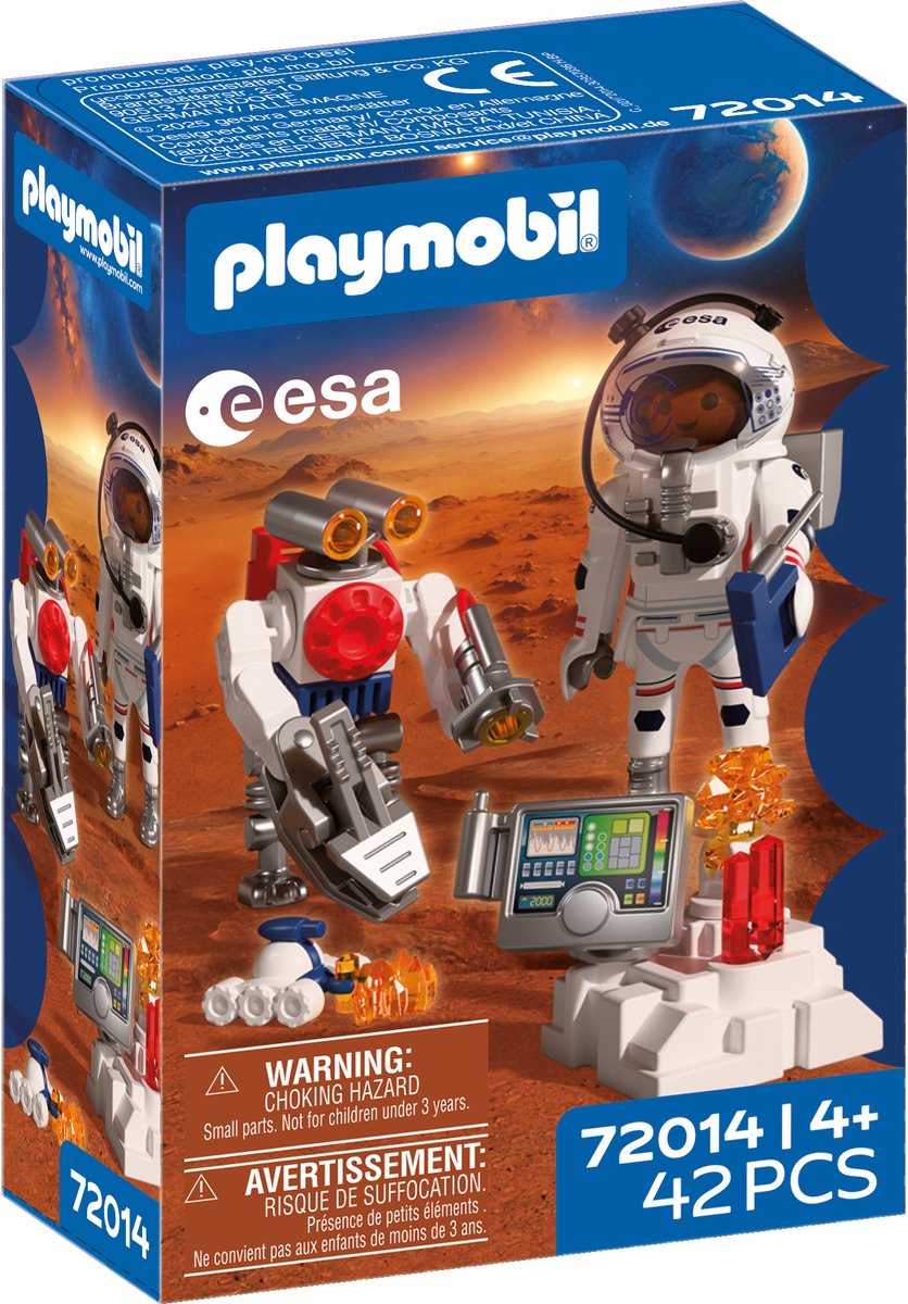 Playmobil space esa astronaute avec robot | avec Mars crawler, station d'analyse 3 échantillons de roches | exploration spatiale | ensemble de jouets de haute qualité | amusant pour les enfants à partir de 4 ans | 72014