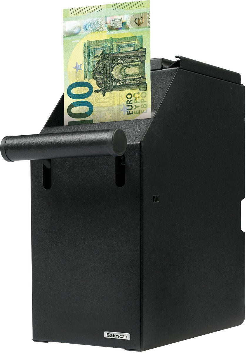 Coffre-fort noir Safescan 4100 qui stocke vos billets en toute sécurité - stocke jusqu'à 300 billets en toute sécurité et discrètement sous votre comptoir - peut être facilement monté à proximité de votre tiroir-caisse