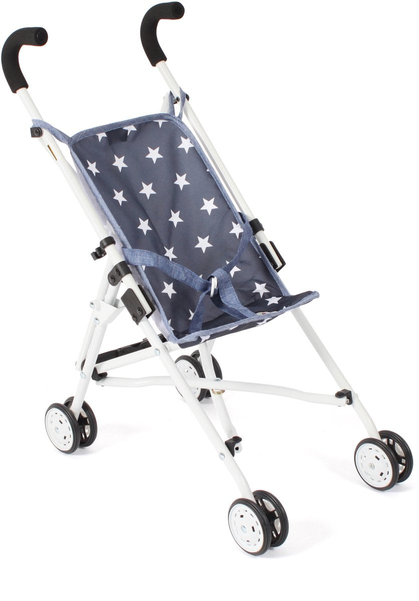 Poussette pour poupée Bayer - Roma - étoiles - bleu foncé, blanc