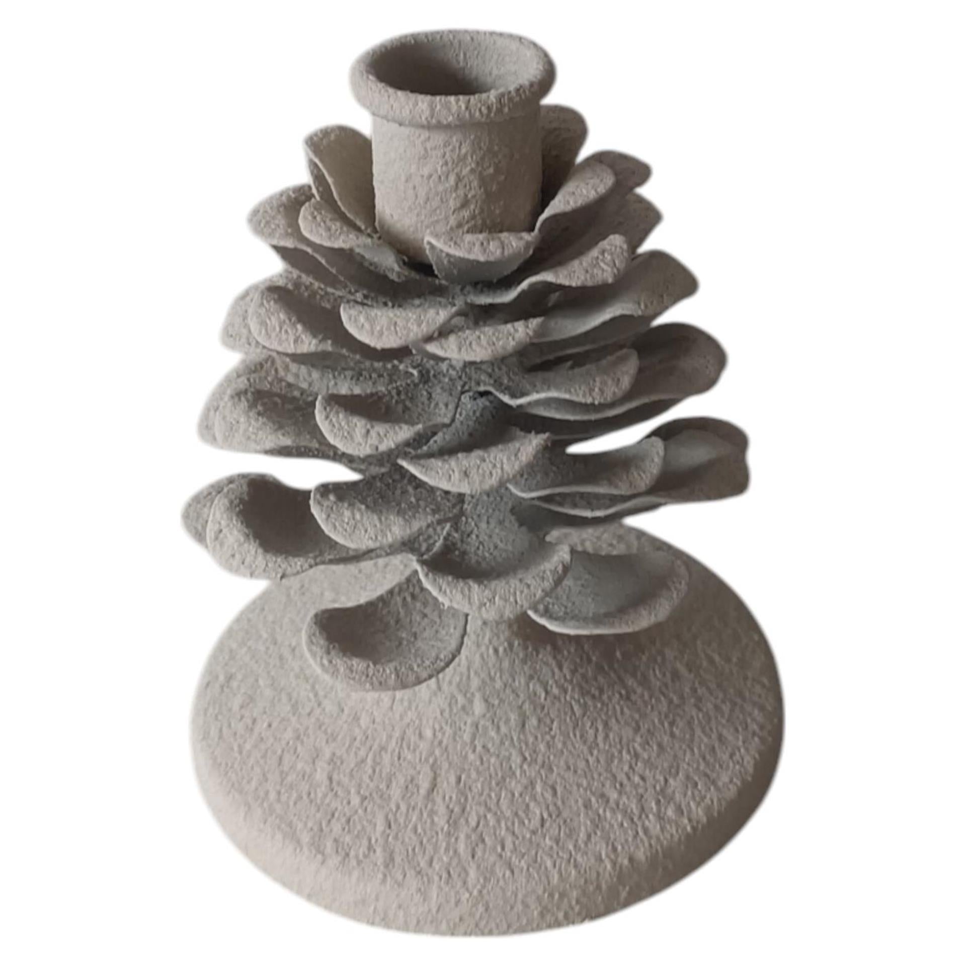 Bougeoir ambiance Manoir pomme de pin blanc 9,5x9,5x11,5cm