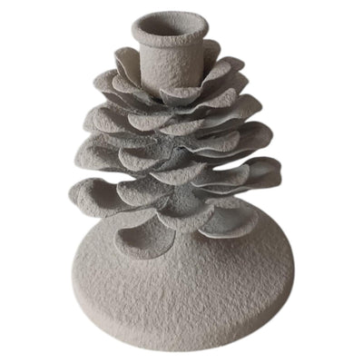 Bougeoir ambiance Manoir pomme de pin blanc 9,5x9,5x11,5cm