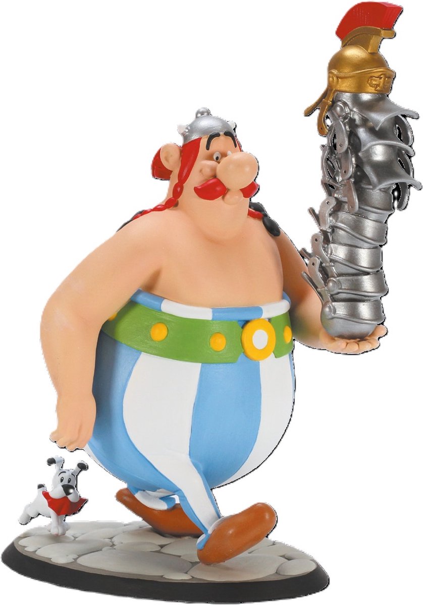 Plastoy statue astérix obélix pile de casques et dogmatix statue 21 cm