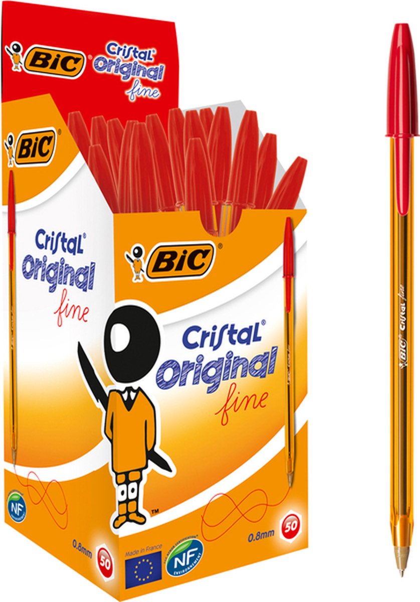 Stylo Bic cristal fin rouge 0,3 mm (50 pièces)