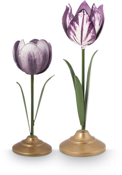Pip studio - bougeoir tulipe - accessoires pour la maison - bougeoir lilas - 21cm - lot de 2 bougeoirs