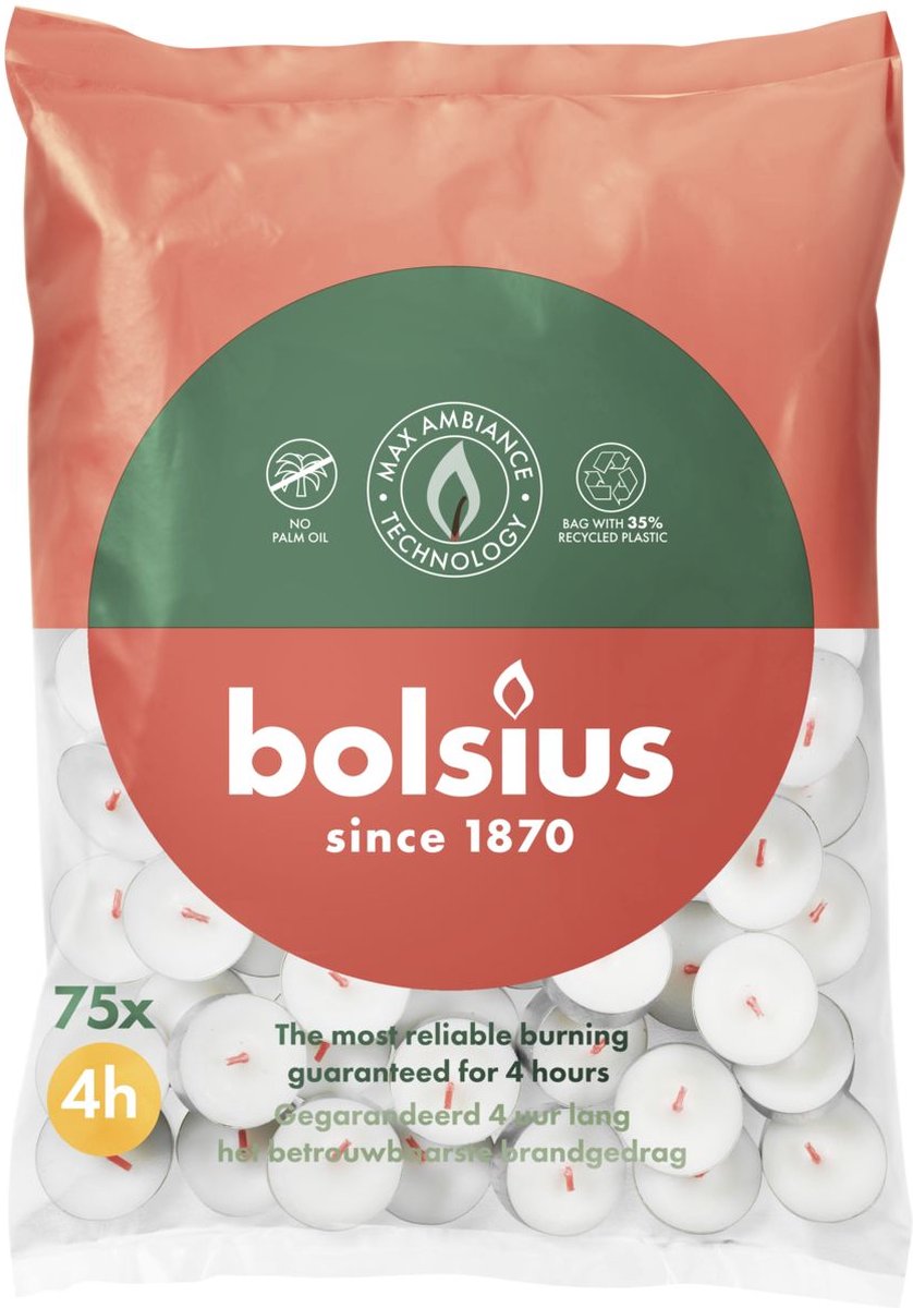 Bougies chauffe-plat Bolsius ø38x16 mm 4 heures (6x 75 pièces)