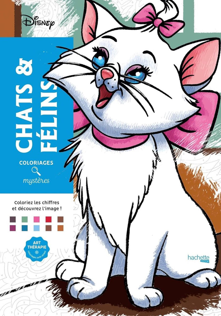 Hachette héros disney coloriages mystères chats félins - livre de coloriage pour adultes
