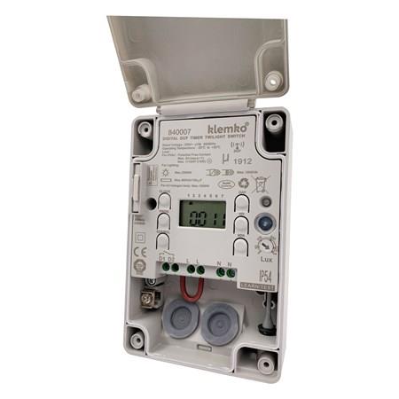Interrupteur crépusculaire Klemko 230v 10a lux réglable + minuterie incl. programme hebdomadaire.
