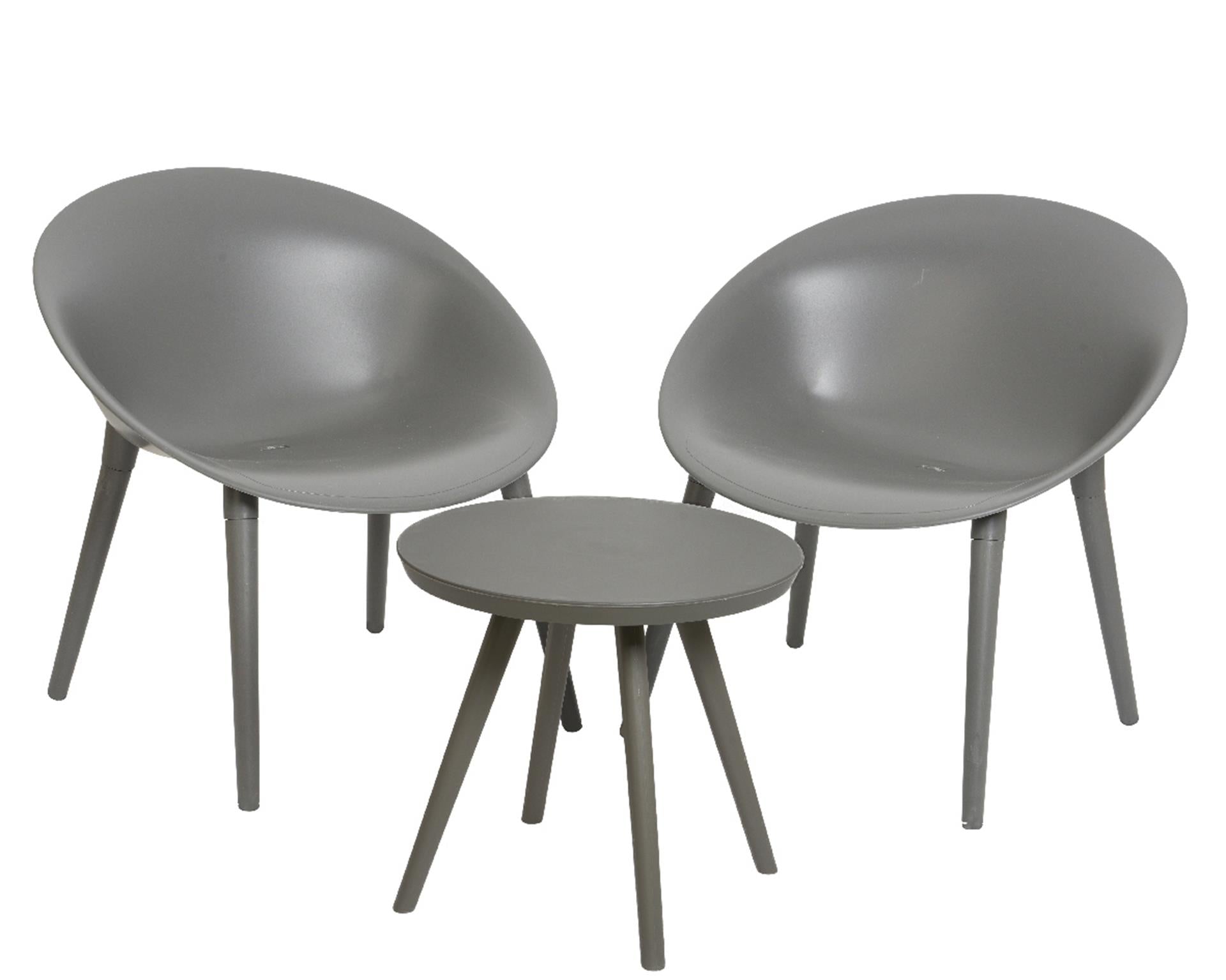 Ensemble de jardin Decoris Marbella en plastique anthracite. 2 chaises et 1 table.