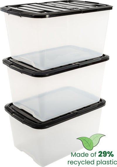 Boîte de rangement Iris top box avec couvercle à demi-ouverture - 45l - plastique - transparent noir - lot de 3