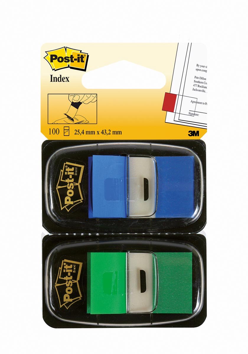Pack duo standard d'index Post-it | 100 onglets | vert bleu