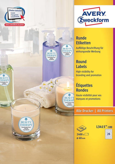 Avery étiquettes rondes diamètre 40 mm blanches 2.400 pièces