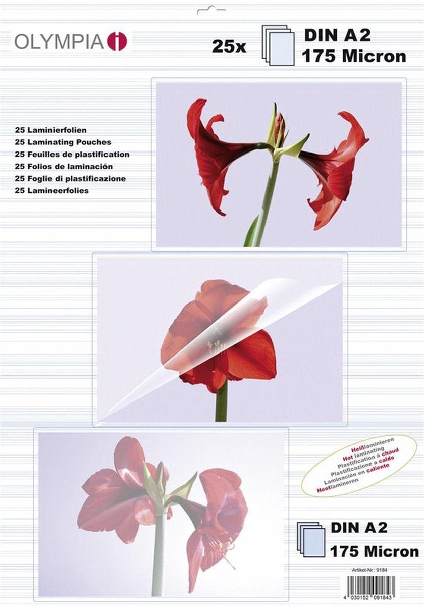 Feuille de plastification Olympia 1x25 DIN A2 175 microns 9184