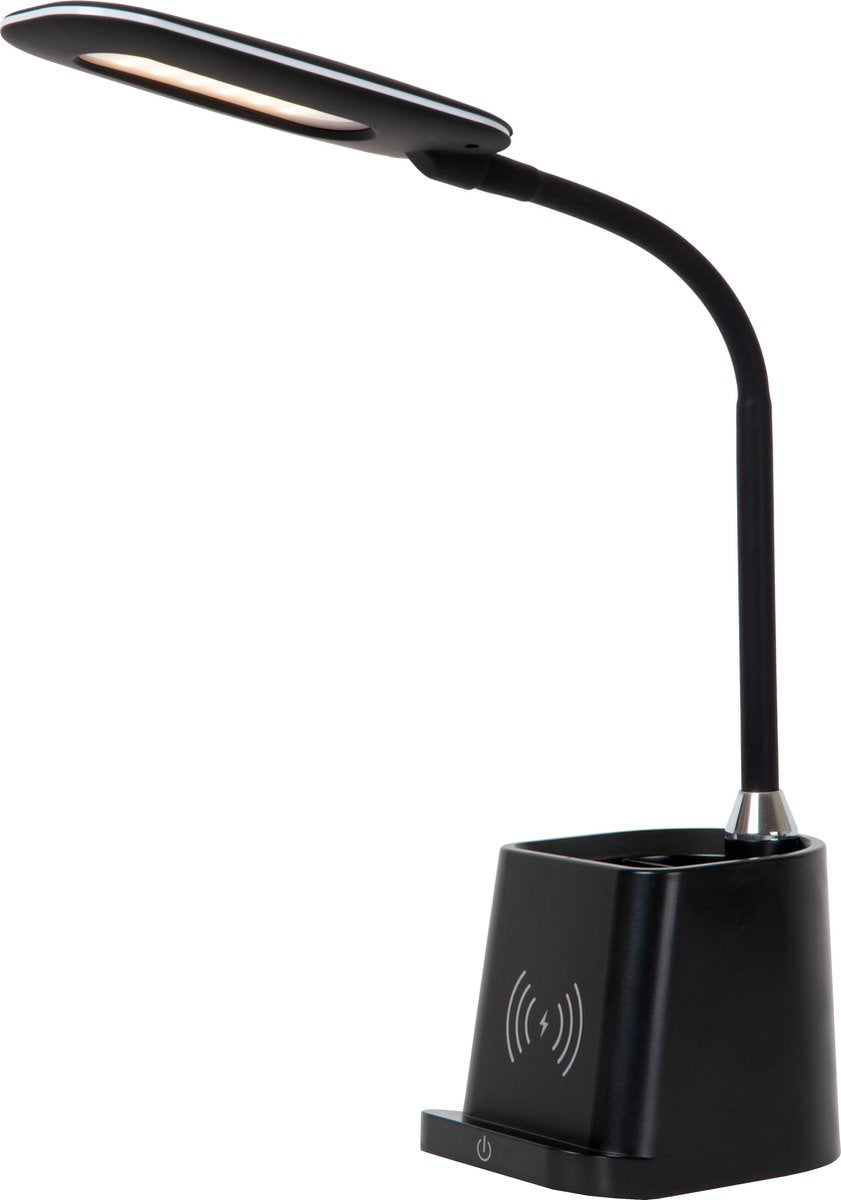 Lucide penny - lampe de bureau - LED dimmable - 1x4,7w 3000k - avec chargeur sans fil - noir
