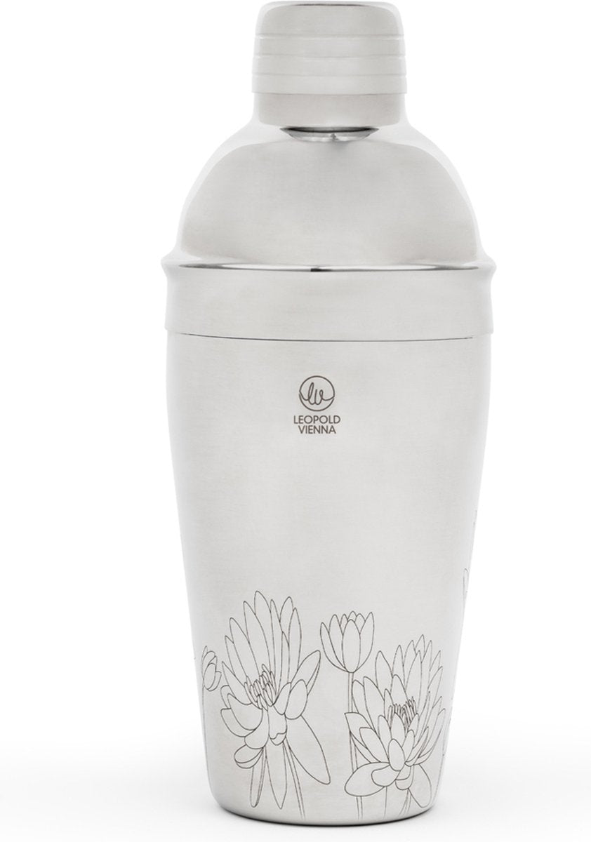 Leopold Vienne - shaker à cocktail 500ml fleurs en acier inoxydable - shake cup - avec gravure laser