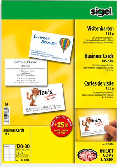 Sigel - cartes de visite - blanc - 85x55 mm - 185 grammes - 150 pièces - si-dp830