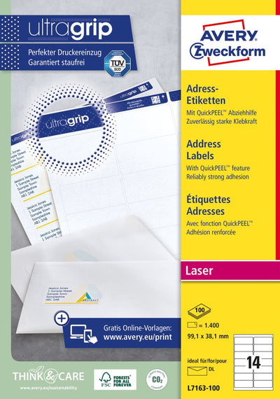 Étiquettes recyclées pour imprimantes laser quickpeel lr7163-100 99,1x38,1mm