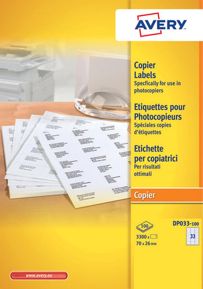 Avery copie étiquette 70x26mm 100 feuilles 33 étiquettes par feuille blanc