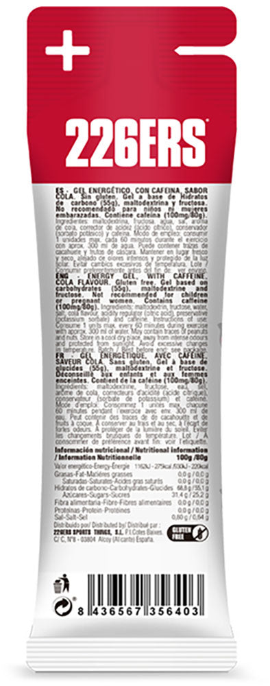 226ers gel de cola à haute teneur en fructose 100 mg de caféine 80 g