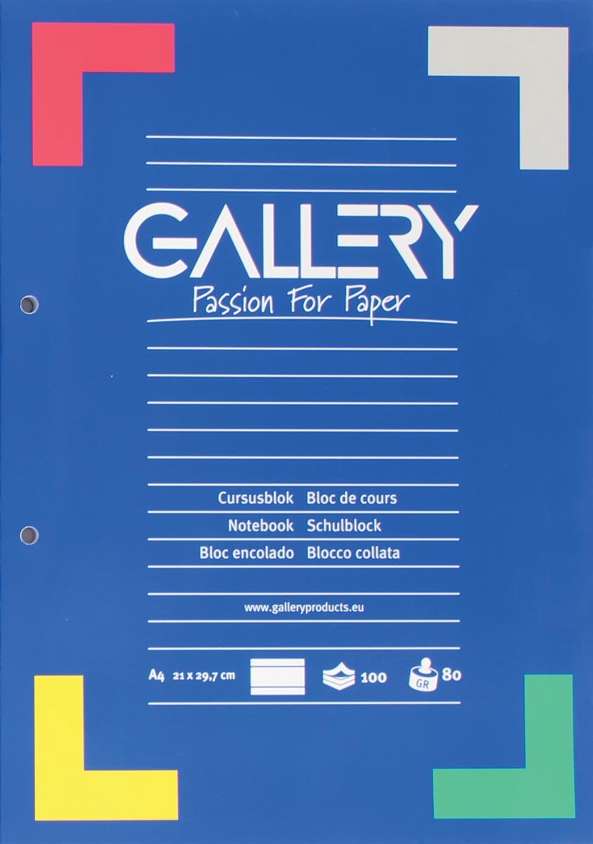 Galerie - bloc de cours - a4 - 80 g m² - perforation 2 trous - ligne - 100 feuilles