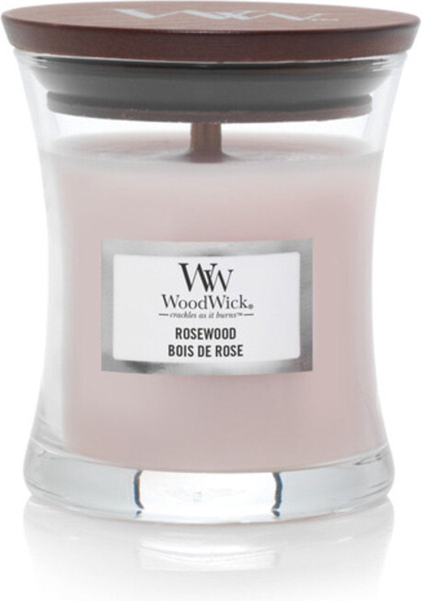 Mini bougie bougie parfumée Woodwick - bois de rose - 20 heures de combustion - 85gr - 8 cm ø 7 cm