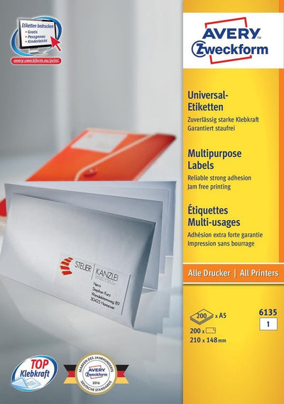 Avery zweckform étiquette avery acabit 210x148mm sur - feuille a5 boîte blanche 200 feuilles 1 et.