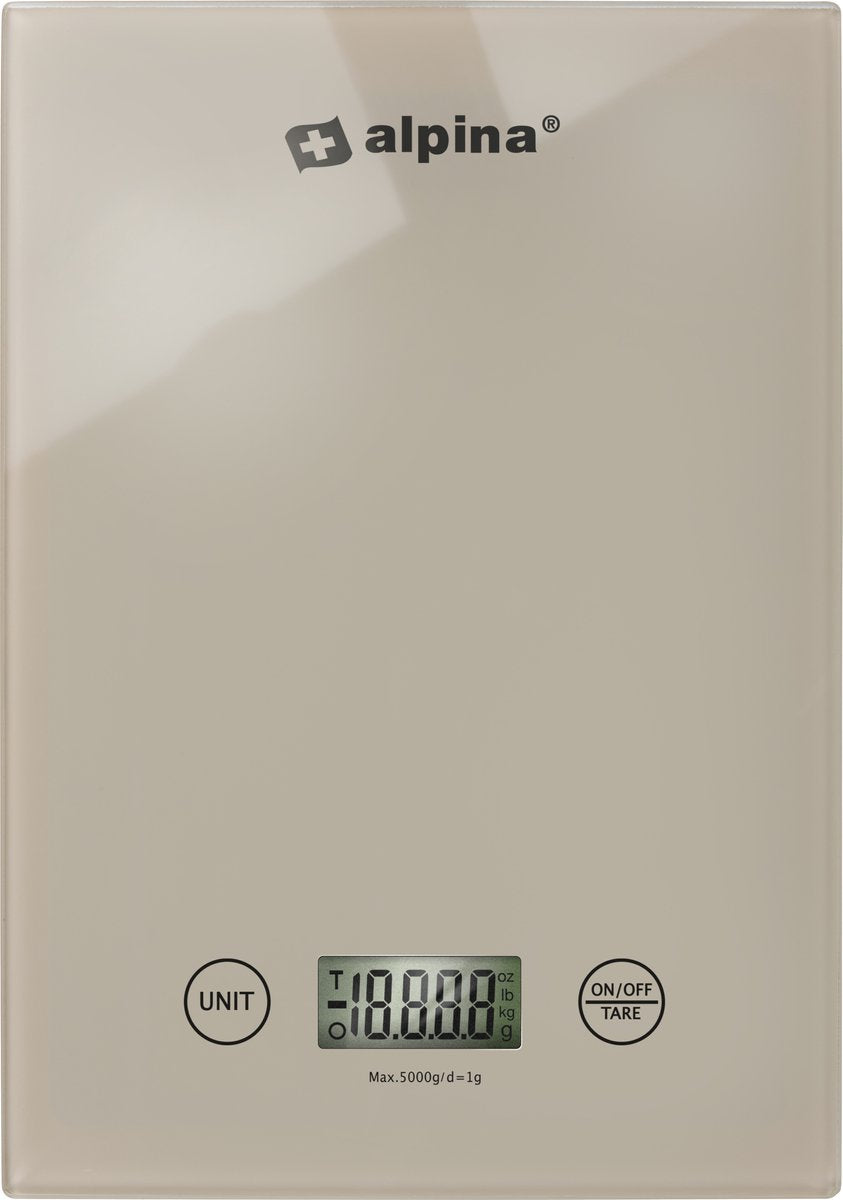 Balance de cuisine numérique Alpina - balance de cuisine en gr, lb, oz et ml - balance de précision avec fonction tare - accessoires de cuisine - 22 x 15,5 cm - beige