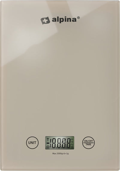 Balance de cuisine numérique Alpina - balance de cuisine en gr, lb, oz et ml - balance de précision avec fonction tare - accessoires de cuisine - 22 x 15,5 cm - beige