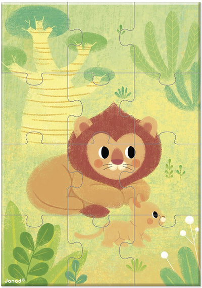 Puzzle Janod - puzzle collection animaux de la jungle carton 12 pièces.