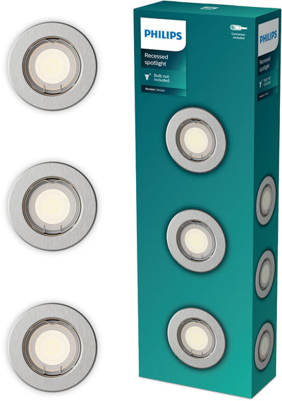 Philips LED Spot encastrable Philips Peridot - raccord gu10 - nickel - rond - tête fixe - pack de 3
