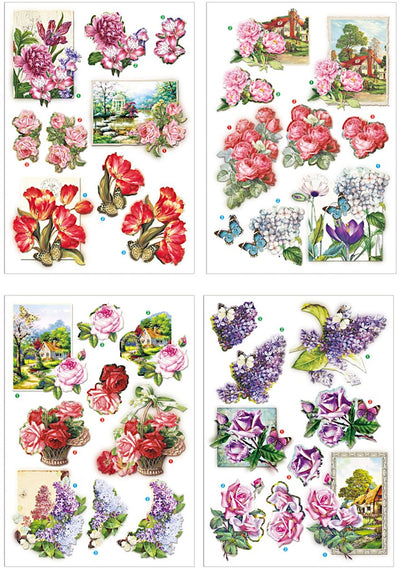 Creativ company Feuilles 3D, fleurs et papillons, feuille 21x30 cm, 4 feuilles 1 boîte