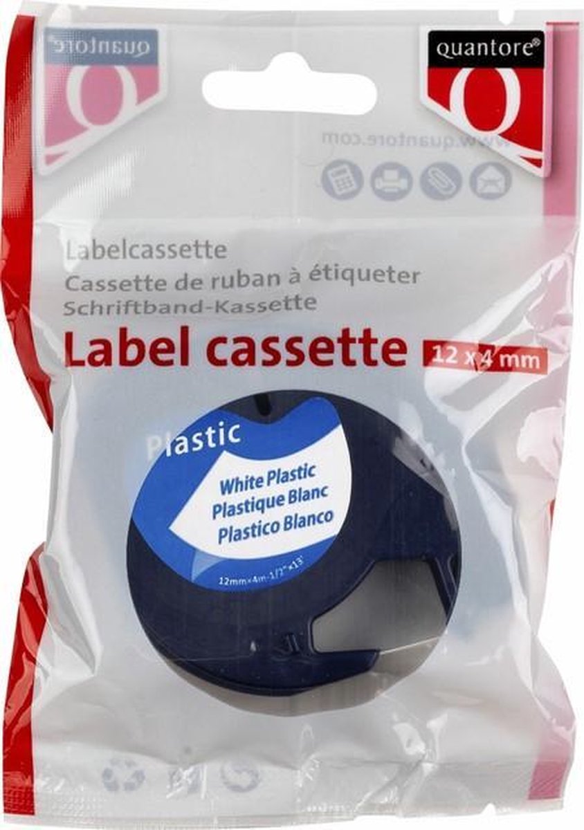 Ruban d'étiquettes Quantore dymo 91201 12mmx4m plastique noir sur blanc