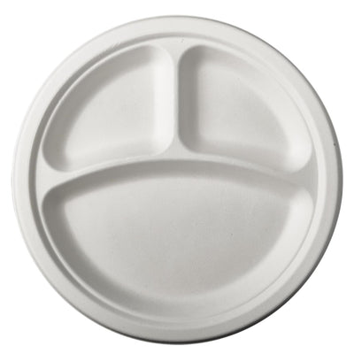 Papstar 12 assiettes canne à sucre pure 3 compartiments ø23cm