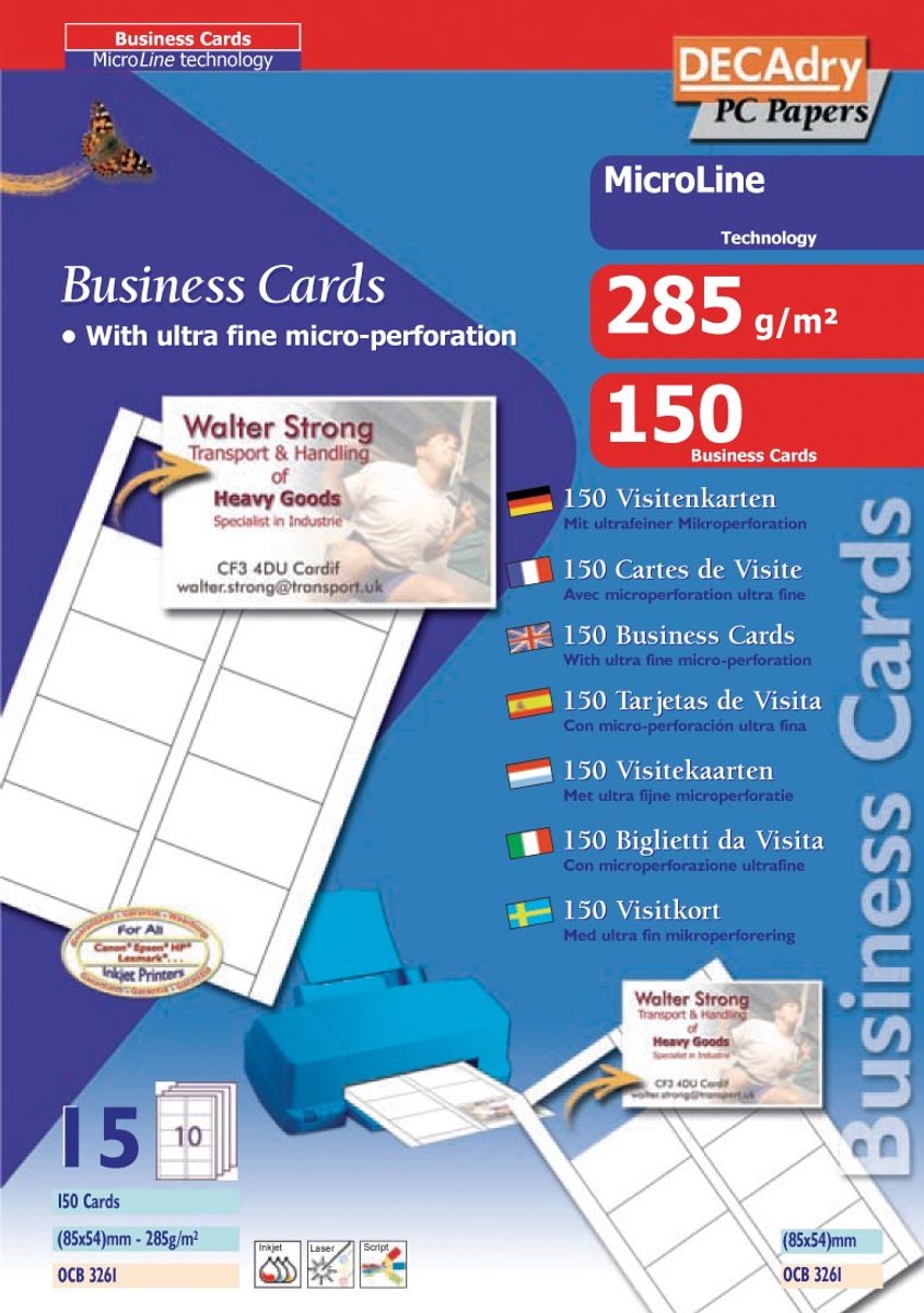 Cartes de visite Decadry microline ft 85 x 54 mm, 285 g m², 150 cartes