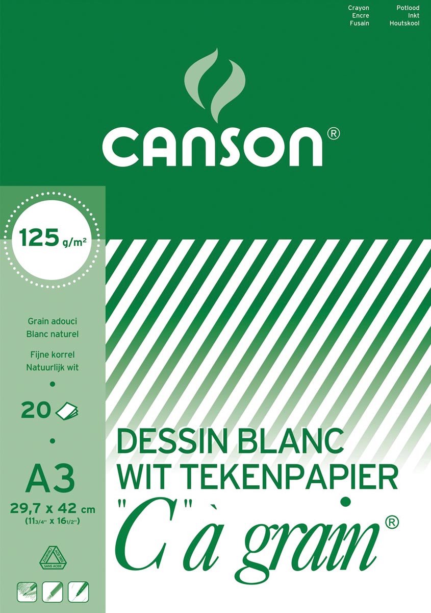 Canson - papier dessin blanc a3 - 'c' à grain 125 g m² - 20 feuilles - 1 pièce