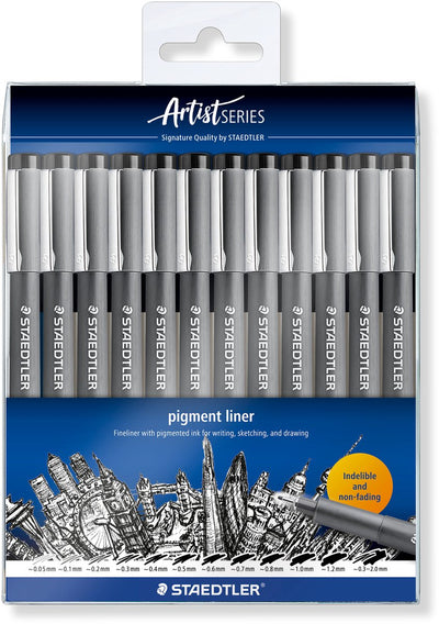 Staedtler - Artist Series - Pigment Liner 308 - étui avec 12 largeurs de trait - noir
