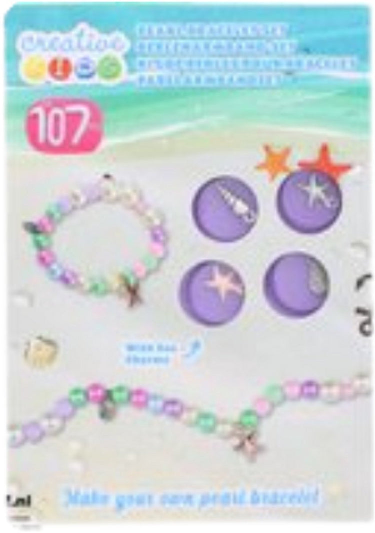Ensemble de bracelets de perles créatifs pour enfants 107 pièces – ensemble de fabrication de bracelets pour enfants – ensemble de perles avec perles et breloques marines – fabrication de bracelets à faire soi-même avec cordon élastique – jouets créatifs