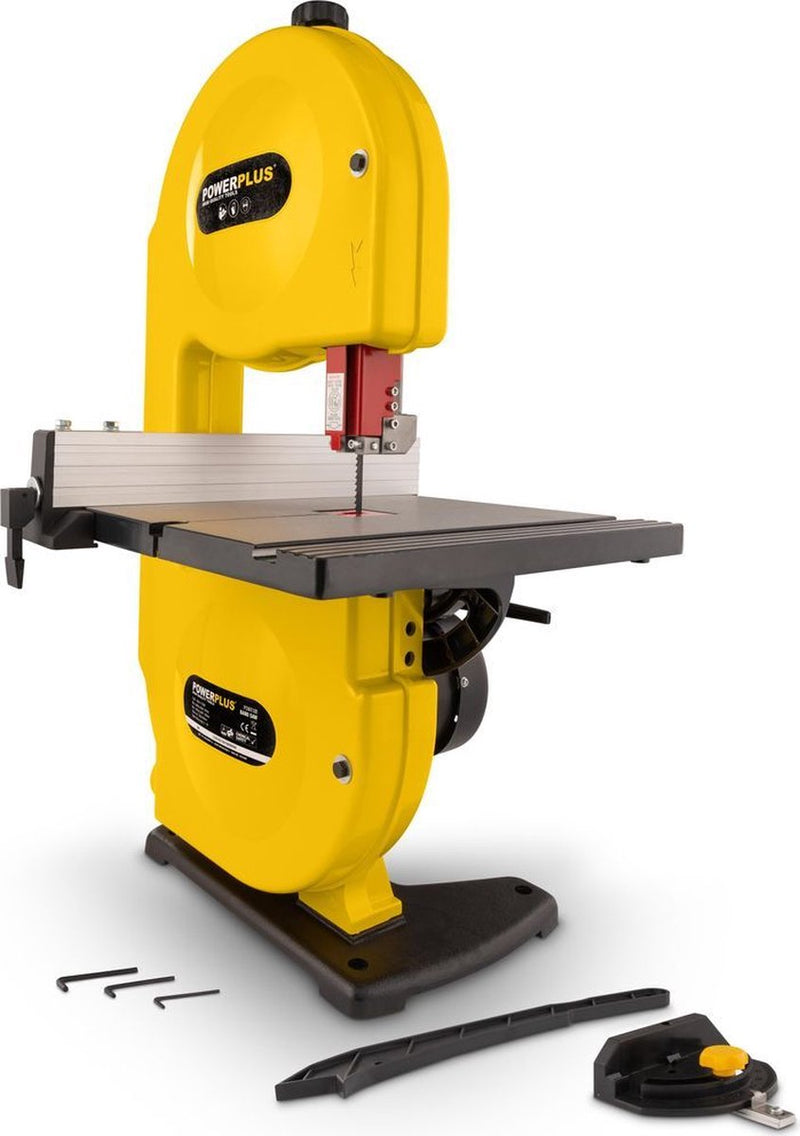 Scie à ruban électrique Powerplus powx180 - Machine à scier 350w - table 300x300mm - guide d'angle à guide parallèle - avec 1 acc.