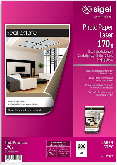 Papier photo Sigel - a4 - blanc brillant - 170 grammes - 200 feuilles - imprimante laser - si-lp342