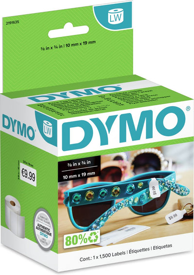 Étiquettes de prix Dymo authentiques lw 2-up | 10 mm x 19 mm | étiquettes pour imprimantes d'étiquettes étiqueteuses | 1 rouleau de 1500 autocollants pour étiquettes de prix