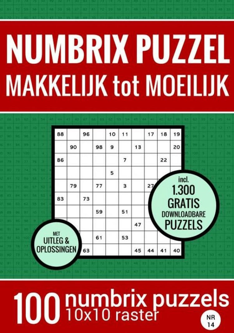 Cadeau de Noël sans marque sans marque : livre de puzzles avec 100 puzzles Numbrix - facile à difficile - non. 14